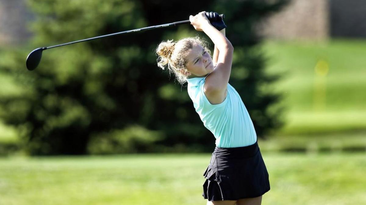 Laney Frye, Lexington Christian Academy, teed off on the first hole during the Girls 7th Region golf tournament played at the Keene Trace Golf Club Keene Run Course, 5600 Harrodsburg Rd, Nicholasville, KY, Ky., Tuesday, September 26, 2017.
