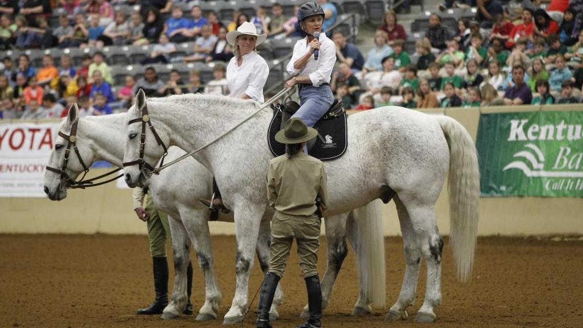Jane Beshear, first lady of Kentucky addressed Fourth grade students from across the state before "The Book Report", a performance about the Michael Morpurgo novel, War Horse at Alltech Arena at the Kentucky Horse Park, in Lexington, Ky., on April 16, 2013.