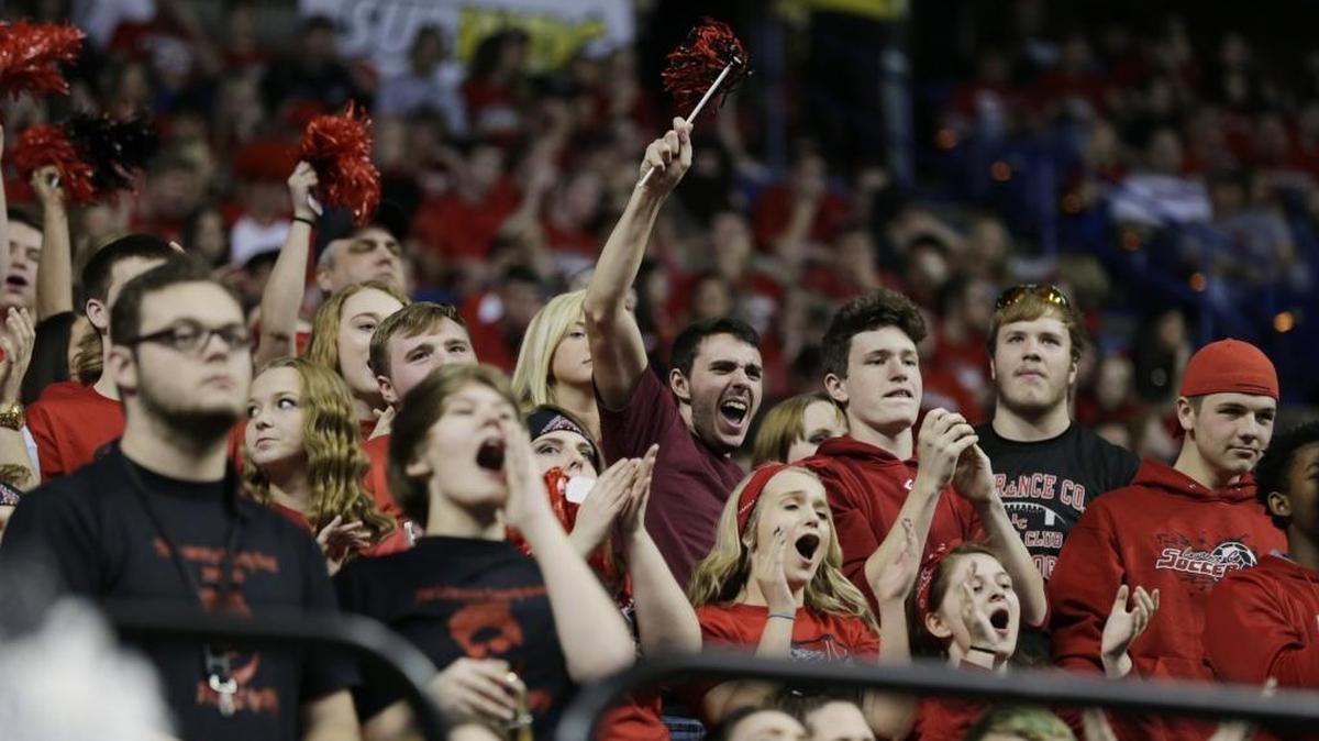Lawrence County fans cheered for their team in the fourth quarter of the Lawrence County vs. Doss 2016 Whitaker Bank/KHSAA Boys Sweet 16 basketball tournament at Rupp Arena in Lexington, Ky., on March 17, 2016. Doss beat Lawrence Co. 66-57.
