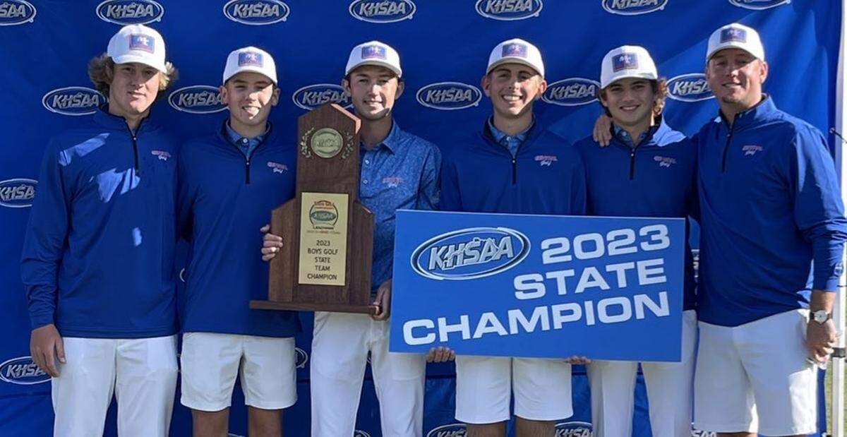 Madison Central’s boys golf team won the state high school golf championship at Bowling Green Country Club in Bowling Green on Saturday. The team members are Brayden Bond, Radney Bales, Warren Thomis, Seth Barker, Reece Keeton and coach Kyle Congleton.