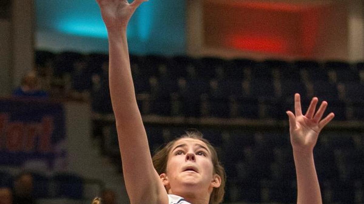 Sayre's Ellie Alford (22) had a team high 9 points as Clinton County defeats Sayre's girls basketball 47-28 in the All A tournament in Frankfort, Ky. on Wednesday January 28, 2015.
