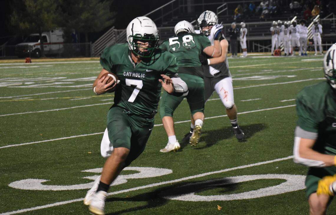 Owensboro Catholic’s Brady Atwell leads the Aces in rushing and passing and has accounted for 33 TDs this season.