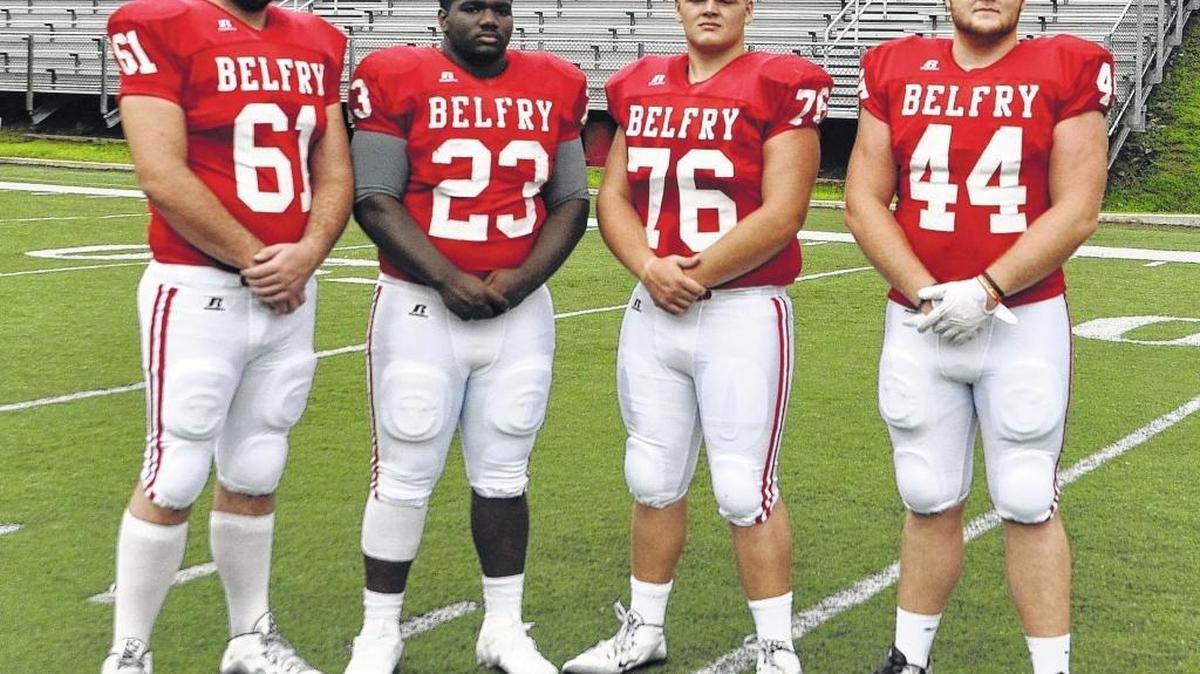 From left: Austin Dotson, Rayquan Horton, Jordan Scott and Cole Bentley constitute a massive front line for Belfry, which is in the Class 3A finals for the seventh straight season.