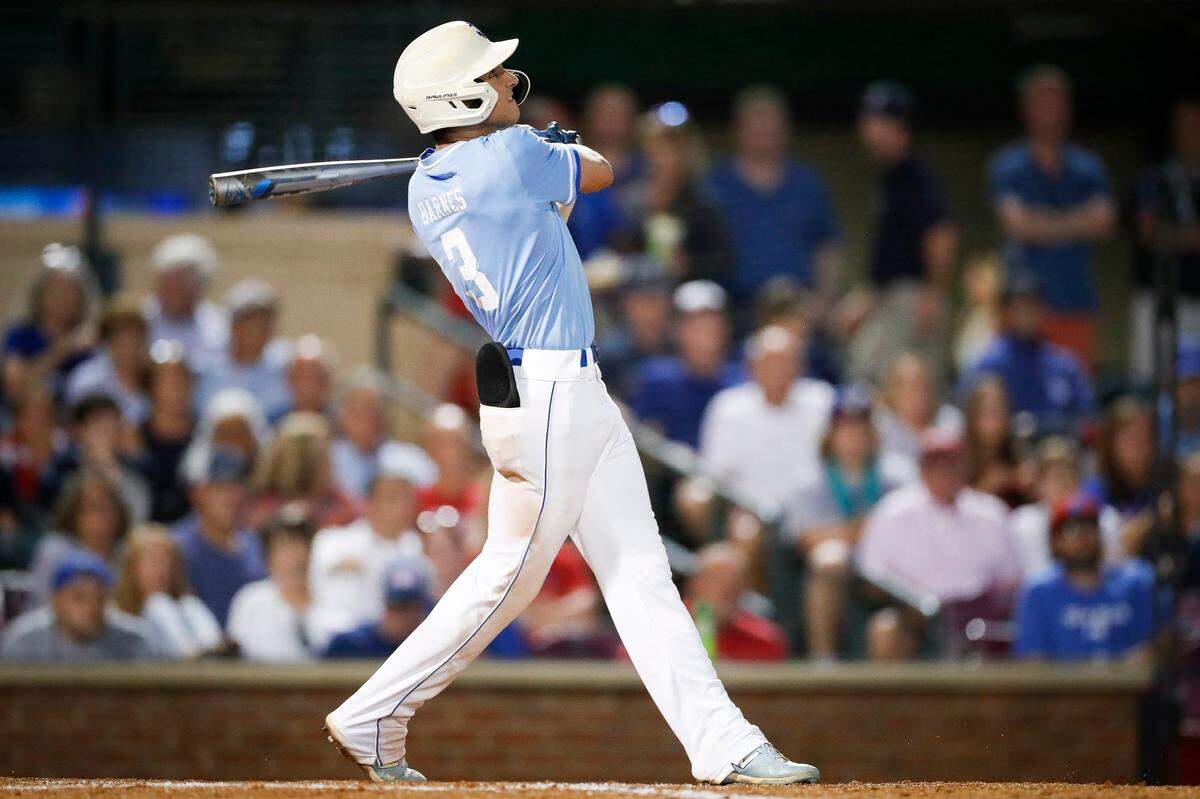 Danville’s Preston Barnes (3) watches his home run ball fly over the field during the KHSAA State Baseball Tournament quarterfinals against Lafayette at Lexington Legends Ballpark in Lexington, Ky., Wednesday, June 16, 2021. Danville beat Lafayette 3-0.