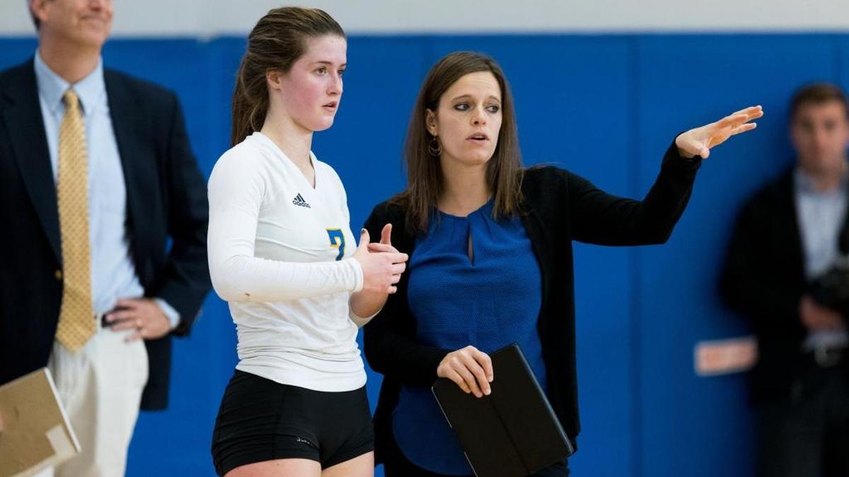Henry Clay assistant coach Sarah Martin gives direction to Henry Clay's Darby Music in between sets. Sacred Heart Academy defeated Henry Clay 3-1 to win the KHSAA Volleyball Championship, Sunday, Nov. 06, 2016 at Valley High School's J.C. Cantrell Gymnasium in Louisville.