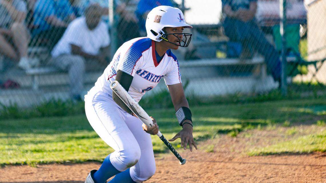 Lafayette’s Addi Combs took off for first base as her infield grounder in the third inning moved two runners into scoring position during the Generals’ 8-4 home win against Franklin County on May 14, 2025.