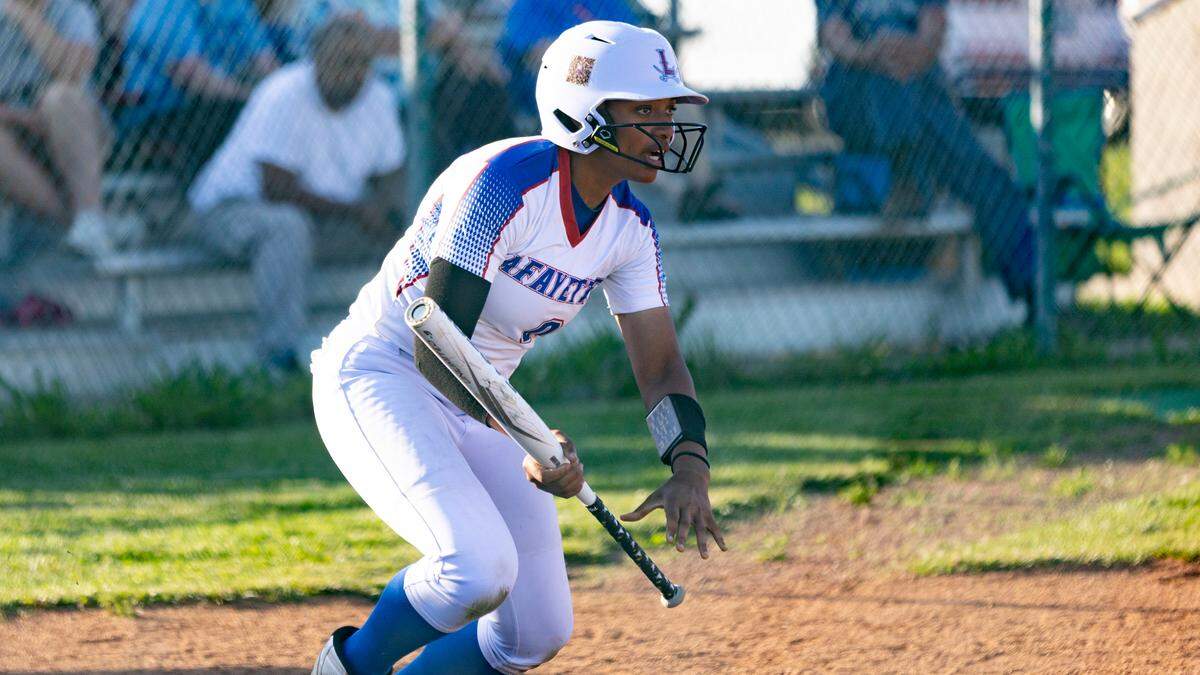 Lafayette’s Addi Combs takes off for first base as her infield grounder in the third inning moves two runners into scoring position during the Generals’ 8-4 home against Franklin County at Lafayette High School on Wednesday.