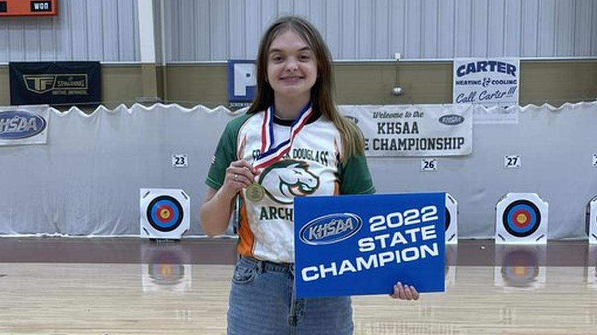 Frederick Douglass senior Abigail Stevenson won the girls’ individual title at the 2022 KHSAA Archery State Championships this week.