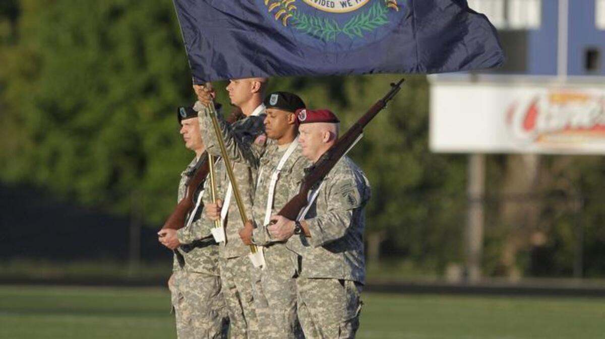 Lafayette recognized all service men and women before the game. Lafayette played Trinity at home on Friday night.