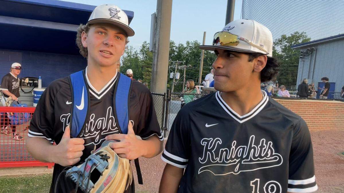 Lexington Catholic starting pitcher Pierre Kauffmann, left and right fielder Zach Rayyan talked about the Knights’ 7-4 win over host Madison Central in the 11th Region Tournament on Tuesday night.