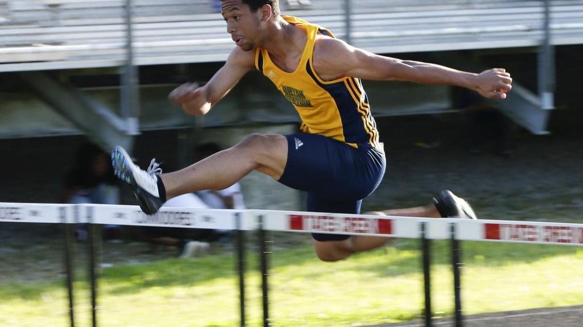 Bryan Station's Isaiah McCall, won the boys 110 meter hurdles during the Region 6 AAA track-and-field tournament on Friday May 13, 2016 in Lexington, Ky.