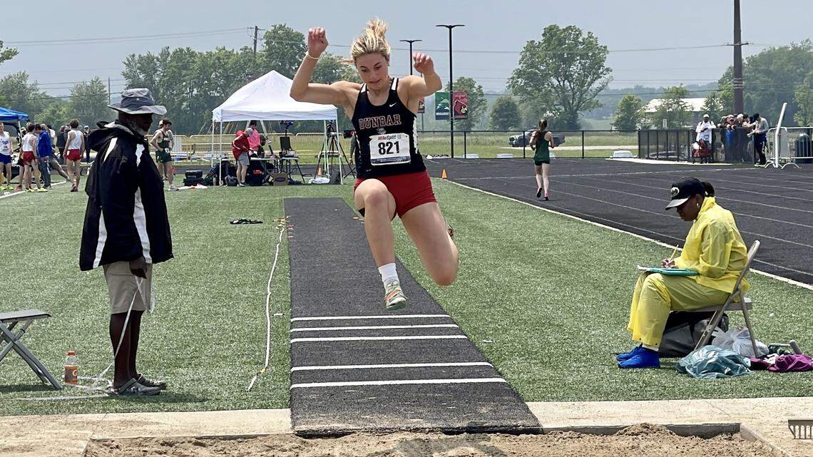 Paul Laurence Dunbar’s Isabela Haggard defended her titles in the long jump, triple jump and high jump during Saturday’s Class 3A, Region 6 meet at Great Crossing High School in Georgetown.