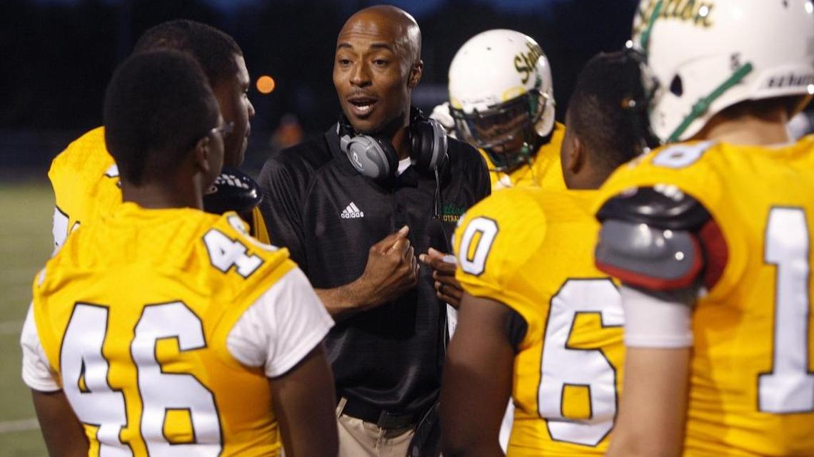 Bryan Station head football coach Frank Parks Jr. on the sidelines at R. L. Grider Stadium Stadium in Lexington, Ky., Friday, Aug. 28, 2015.