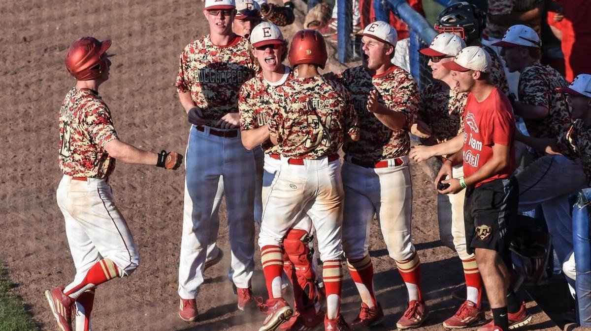 Bullitt East players celebrated after scoring the sixth run against Scott County.