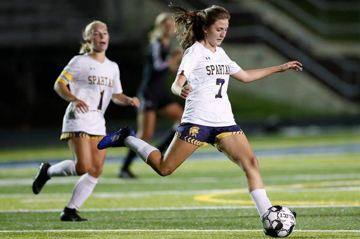 Senior Gigi Cornett (7) gives Sayre “a tenacious style of play at defensive midfield.”
