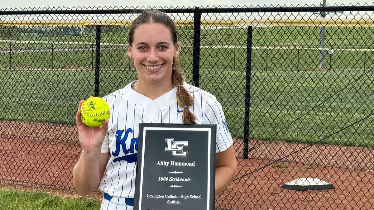 Lexington Catholic’s Abby Hammond hit a home run in the Knights’ 1-0 win over South Warren this season and also marked the 1,000th strikeout of her career against the Spartans during the Lafayette Five Star General Tournament in Georgetown in April.