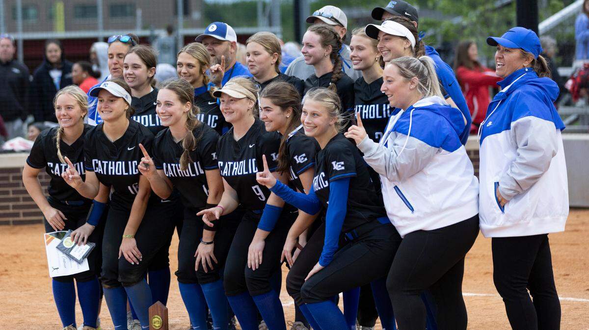 Lexington Catholic poses after claiming the 43rd District Tournament championship with a 2-0 win over Lafayette in the finals at Tates Creek on Thursday.