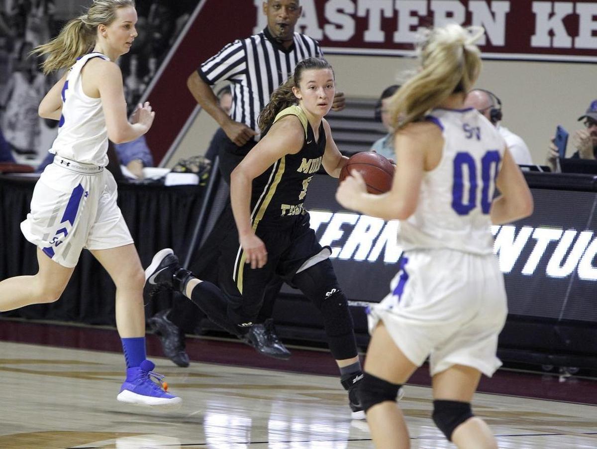Murray's Macey Turley runs the point against Shelby Valley during the girls' All 'A' Classic championship at Alumni Coliseum in Richmond, Ky., Sunday, January 28, 2018.