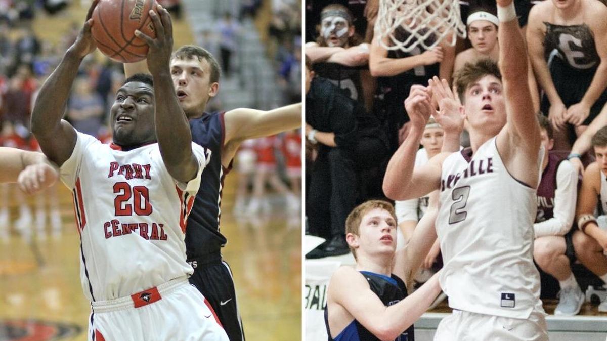 Damon Tobler, left, averages 16.3 points per game for Perry County Central. Pikeville’s Wyatt Battaile, left, averages 20.5 points for Pikeville.
