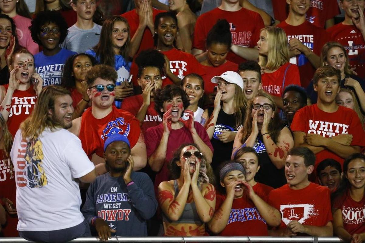 Lafayette fans cheer from the stands during the Adidas Kickoff Classic against Bryan Station at Tates Creek High School, Friday, Aug. 18. 2017.