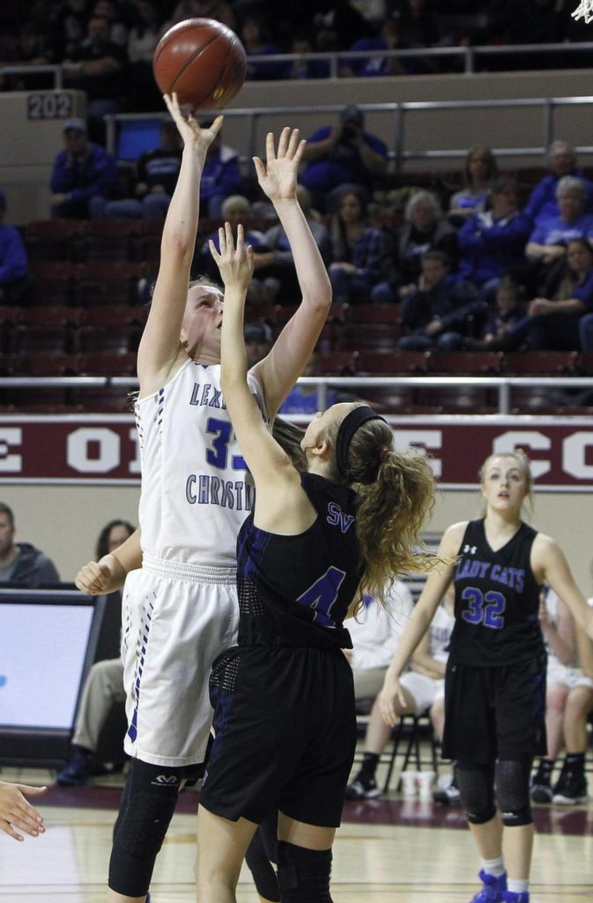 Lexington Christian's Emilie Teall shoots against Shelby Valley in the All 'A' Classic at Alumni Coliseum in Richmond, Ky., Wednesday, January 24, 2018.
