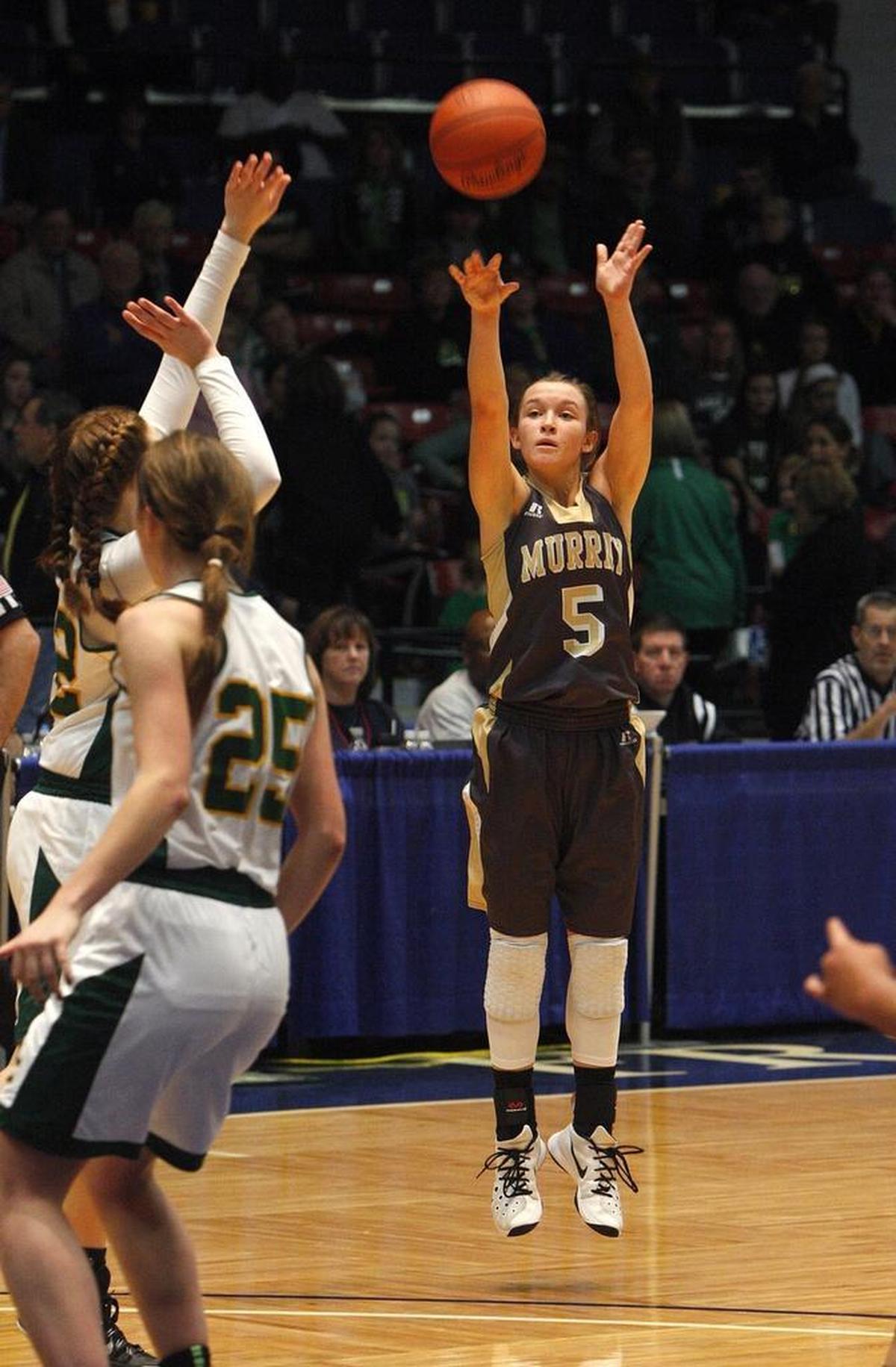Murray's Macey Turley shoots against Owensboro Catholic in the championship game of the girls' All "A" Classic at Frankfort Convention Center in Frankfort, Ky., Sunday, January 31, 2016.