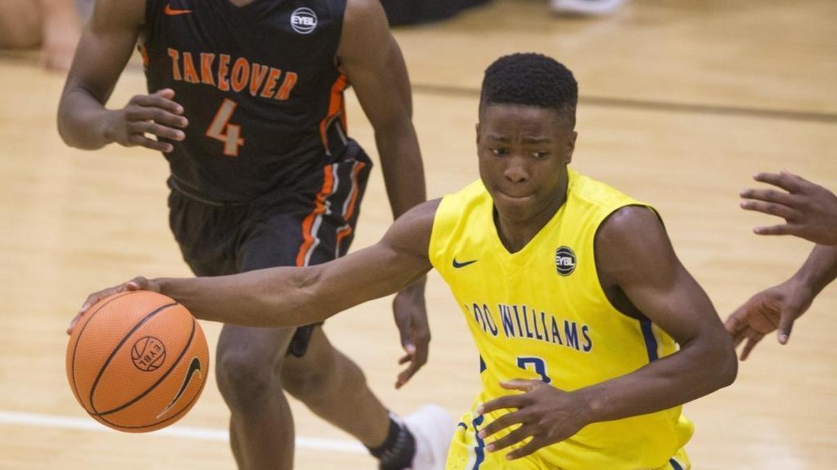 Zion Harmon (No. 3) competed in Nike’s Elite Youth Basketball League in Indianapolis April 28, 2017. Harmon now plays for Adair County. The freshman scored 54 points against Caverna on Monday night.