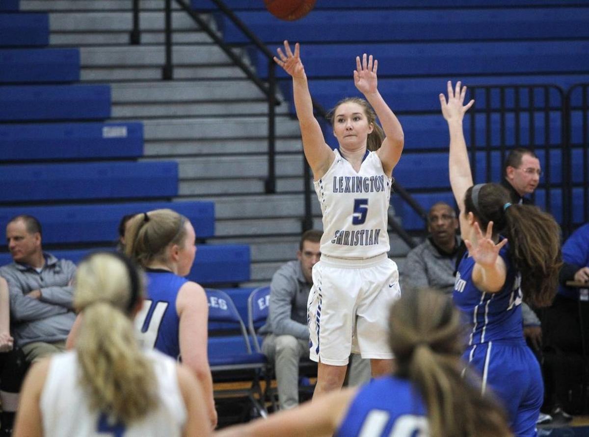 Lexington Christian Academy's Bethany Selby shoots a three-pointer against Lexington Catholic at LCA gymnasium in Lexington, Ky., Friday, February 3, 2017.
