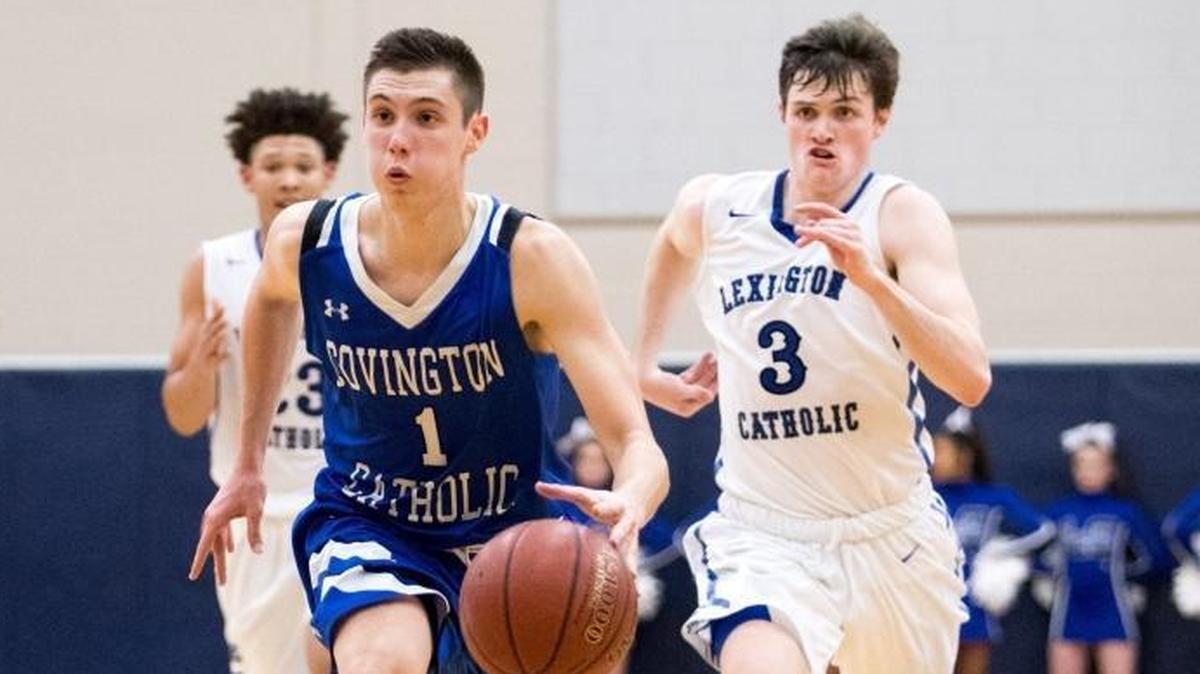 Covington Catholic's CJ Fredrick (1) as host Lexington Catholic came up short 54-53 against Covington Catholic on Wednesday Nov. 29, 2017 in Lexington, Ky.