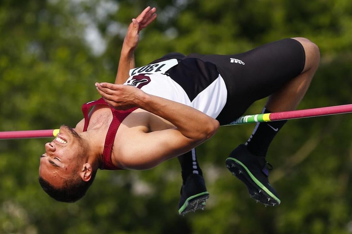 Tates Creek's Patrick Kelly cleas the bar at 6 feet, 8 inches during the 2017 KHSAA Track & Field 3A State Meet at the University of Kentucky in Lexington, Ky., Saturday, May 20, 2017.