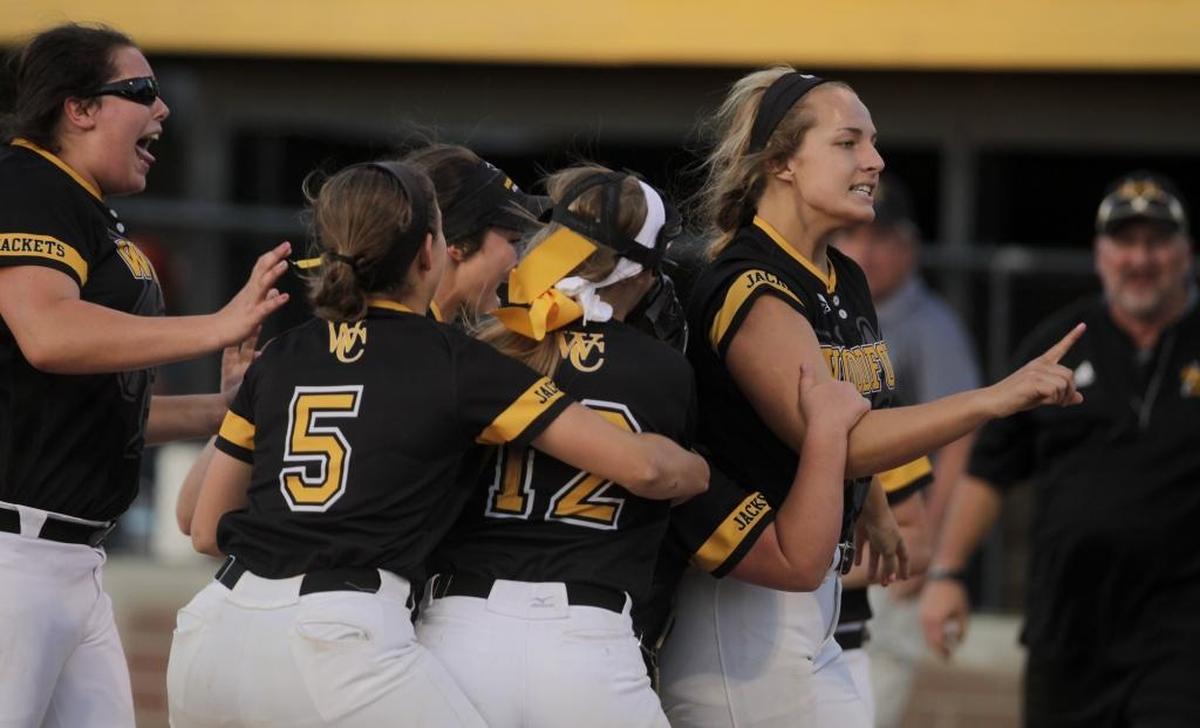 Woodford's Bethany Todd (17) strikes out a player on the other team and tells her to sit down after winning the Regional softball finals game Woodford County vs Scott County at Franklin County High School on Wednesday, May 31, 2017 in Frankfort, Ky 1-0.