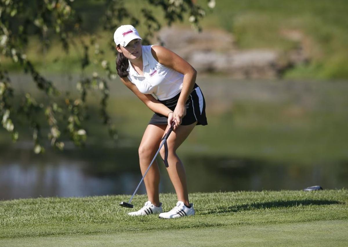 Bekah Upchurch, Mercer Co., watched her putt on the first hole during the Girls 7th Region golf tournament played at the Keene Trace Golf Club Keene Run Course, 5600 Harrodsburg Rd, Nicholasville, KY, Ky., Tuesday, September 26, 2017.