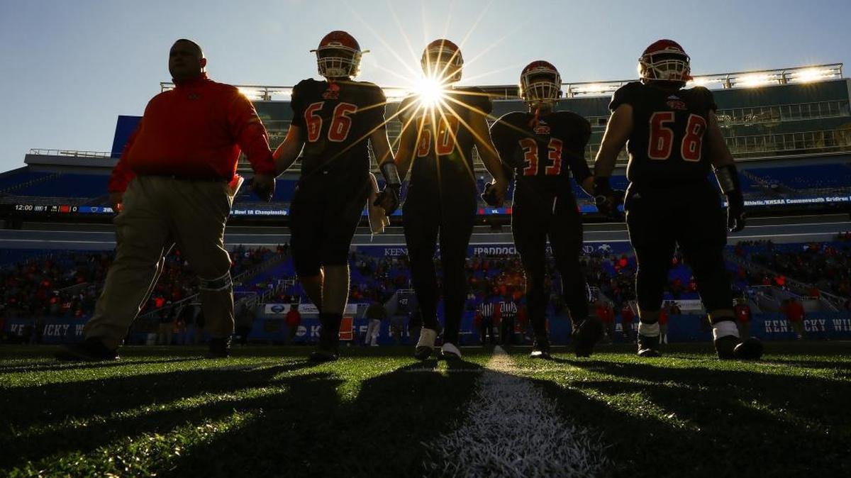 Raceland takes the field for the Class A Russell Athletic KHSAA Commonwealth Gridiron Bowl championship game against Beechwood at Kroger Field in Lexington, Ky., Friday. Dec.1, 2017. Beechwood beat Raceland 41-0.