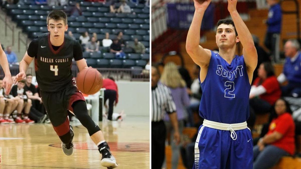 Senior Cameron Carmical, left, is Harlan County’s leading scorer. Scott’s Jake Ohmer, right, is coming off an epic 10th Region Tournament.
