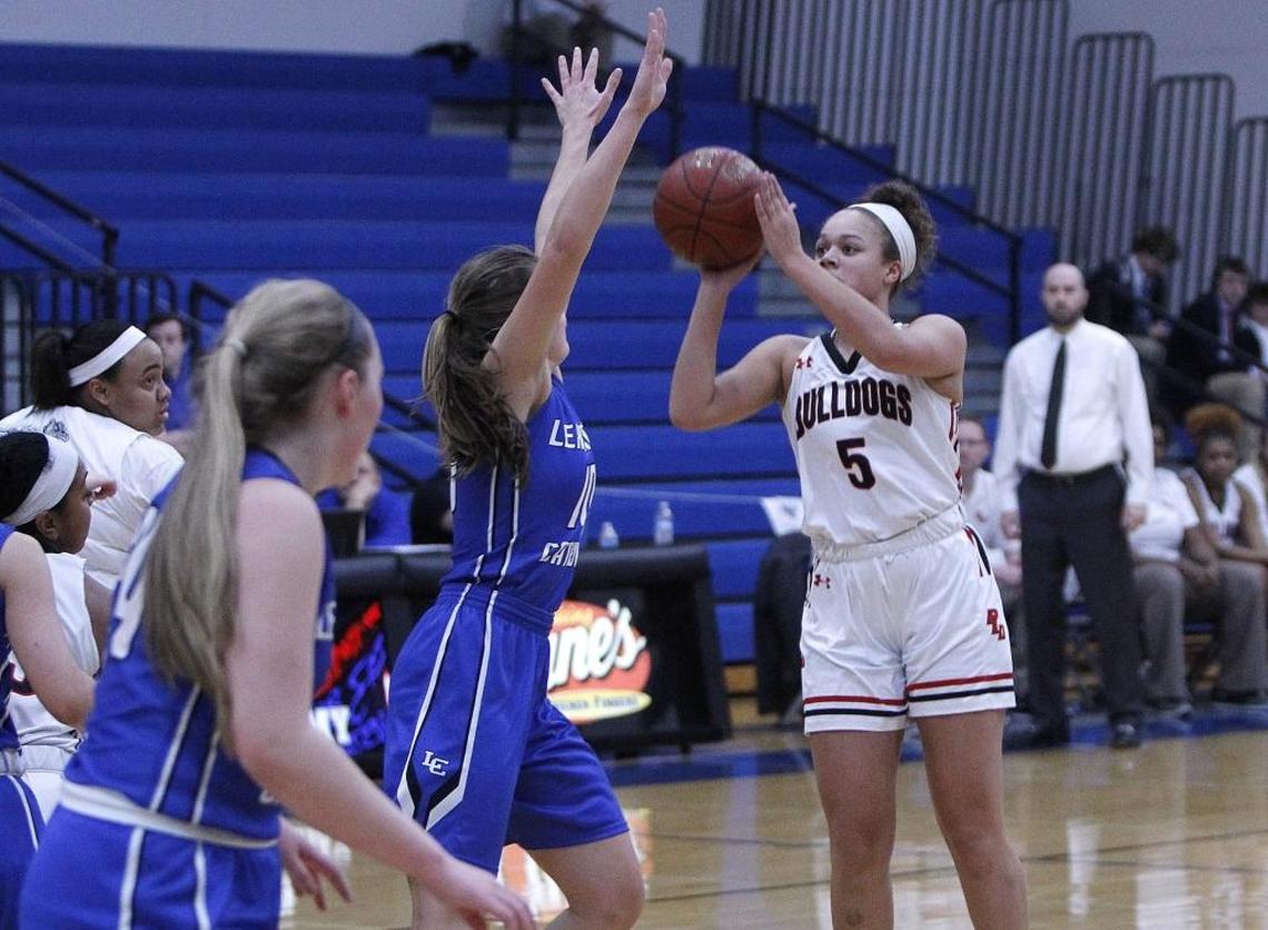 Paul Laurence Dunbar’s Elise Ellison-Coons shot Tuesday evening against Lexington Catholic during the girls’ 43rd district tournament at Lexington Christian last year.