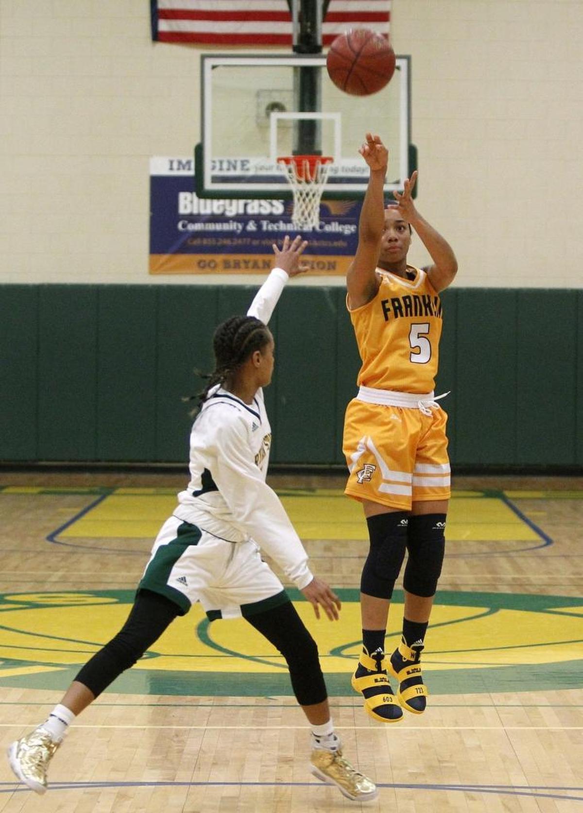 Franklin County's Princess Stewart shoots at Bryan Station in Lexington, Ky., on Tuesday, December 13, 2016. Stewart will take her talents to Xavier next fall.