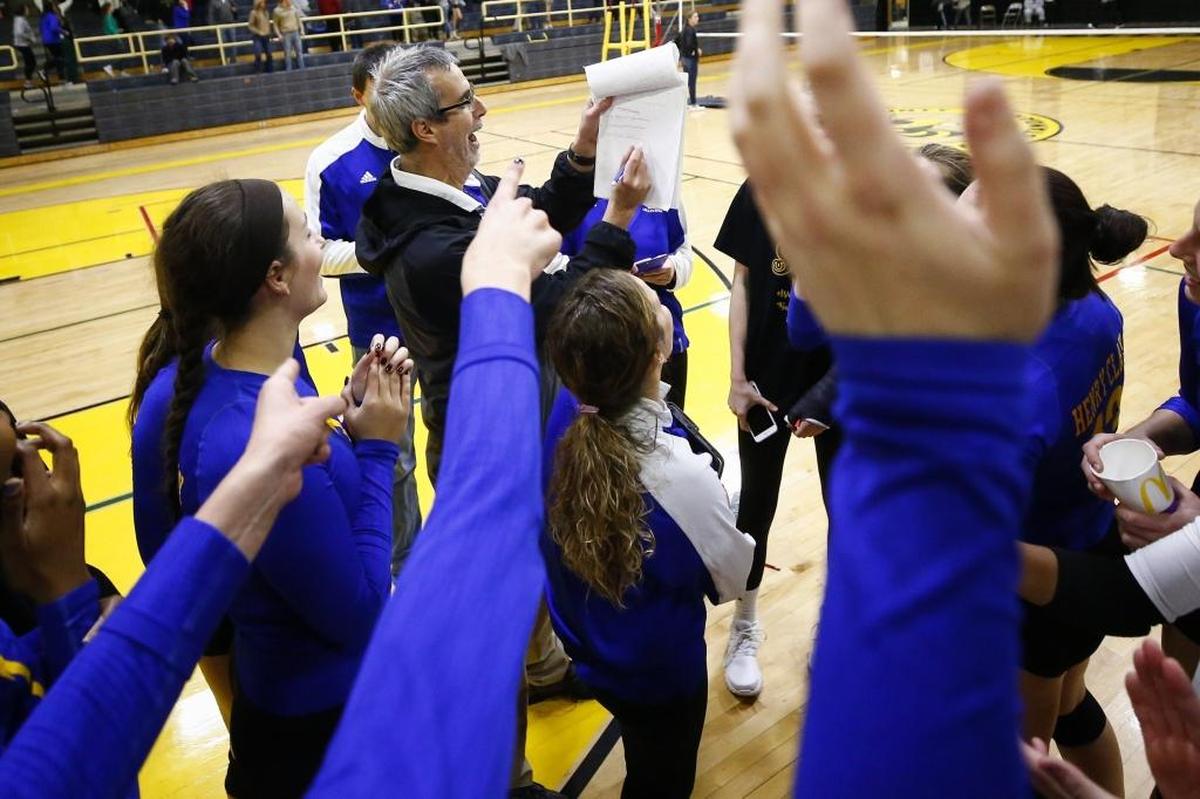 Henry Clay's head coach Dale Grupe crosses Tates Creek off of his list following their 3-1 victory during the 11th Region semifinals at Woodford County High School in Versailles, Ky., Wednesday, Oct. 25, 2017.