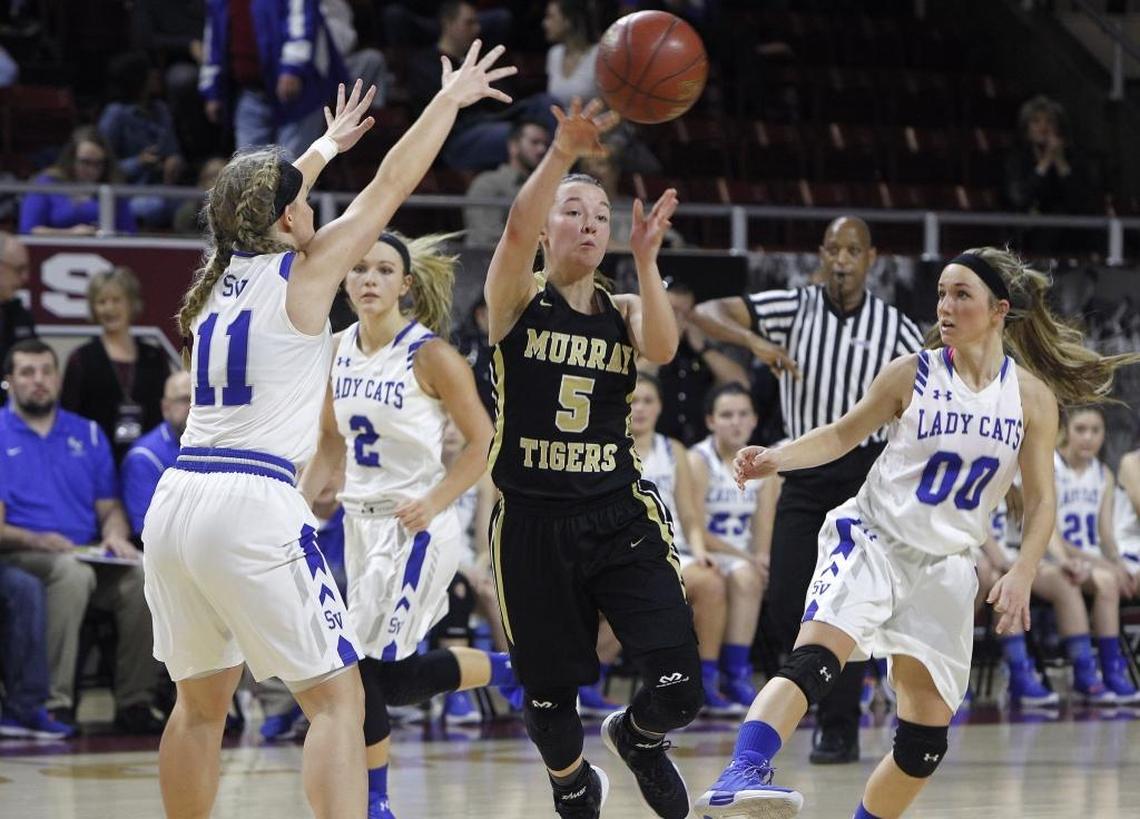 Murray's Macey Turley moved the ball against Shelby Valley in the girls' All "A" Classic championship game in Richmond on Jan. 28.