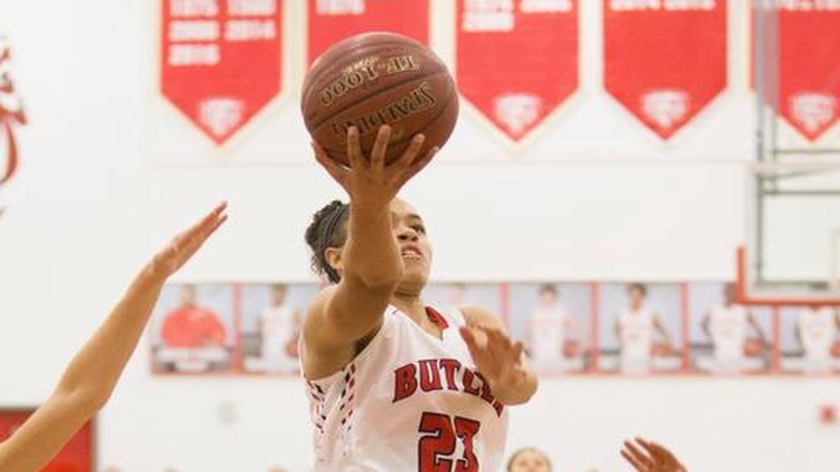 Butler Bearettes guard Jaelynn Penn (23) goes for a layup during the Girls Basketball game between Mercer County and Butler at Butler high school in Louisville, Ky.