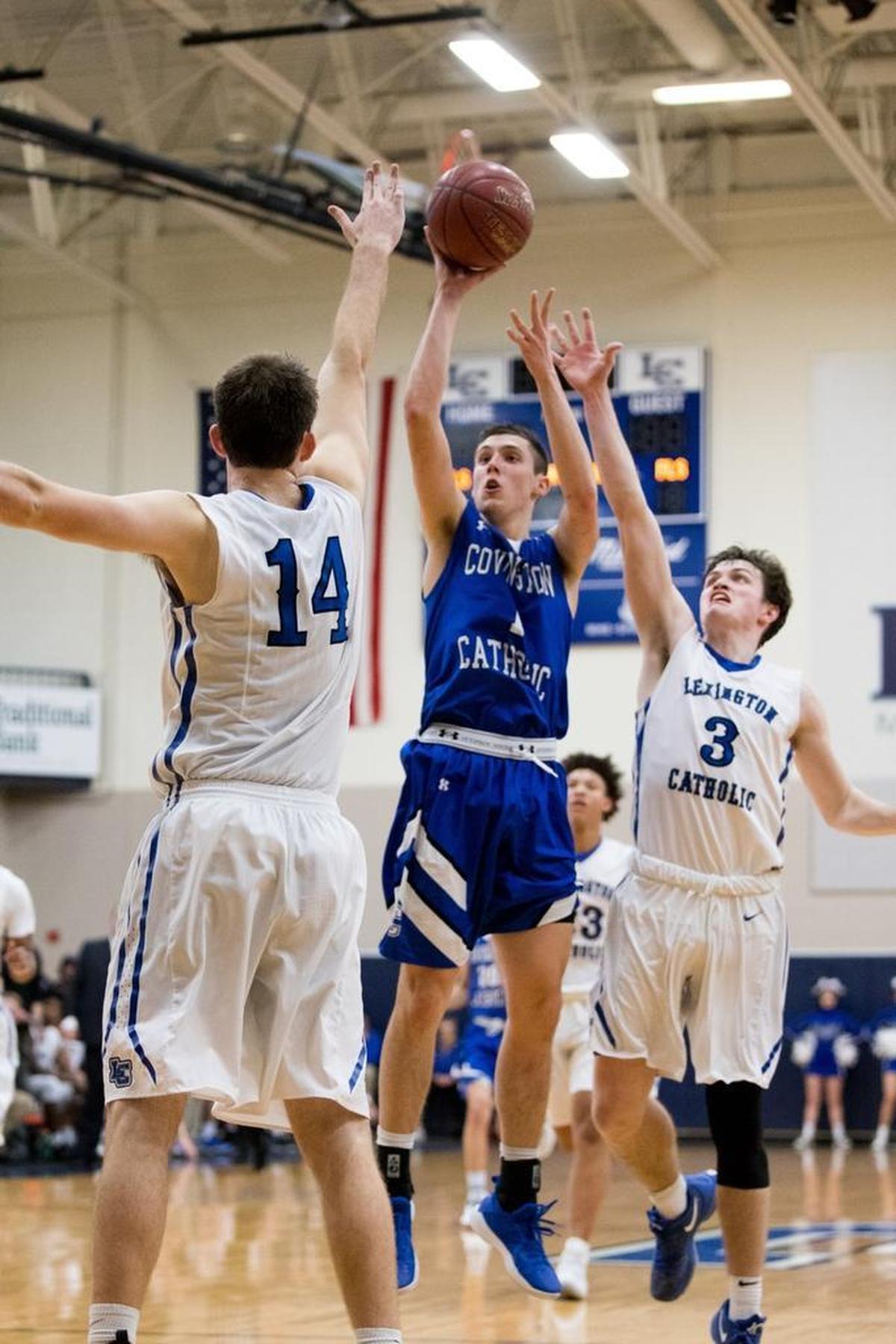 Covington Catholic's CJ Fredrick (1) as host Lexington Catholic came up short 54-53 against Covington Catholic on Wednesday Nov. 29, 2017 in Lexington, Ky.