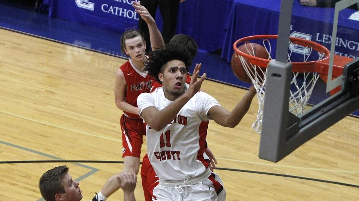 Pendleton County star Dontaie Allen (11) will be the 13th in-state, recruited scholarship player to sign with the Kentucky Wildcats in the 21st century. The high-scoring, 6-foot-6 swingman chose UK over 24 other scholarship offers that included Louisville and Florida.