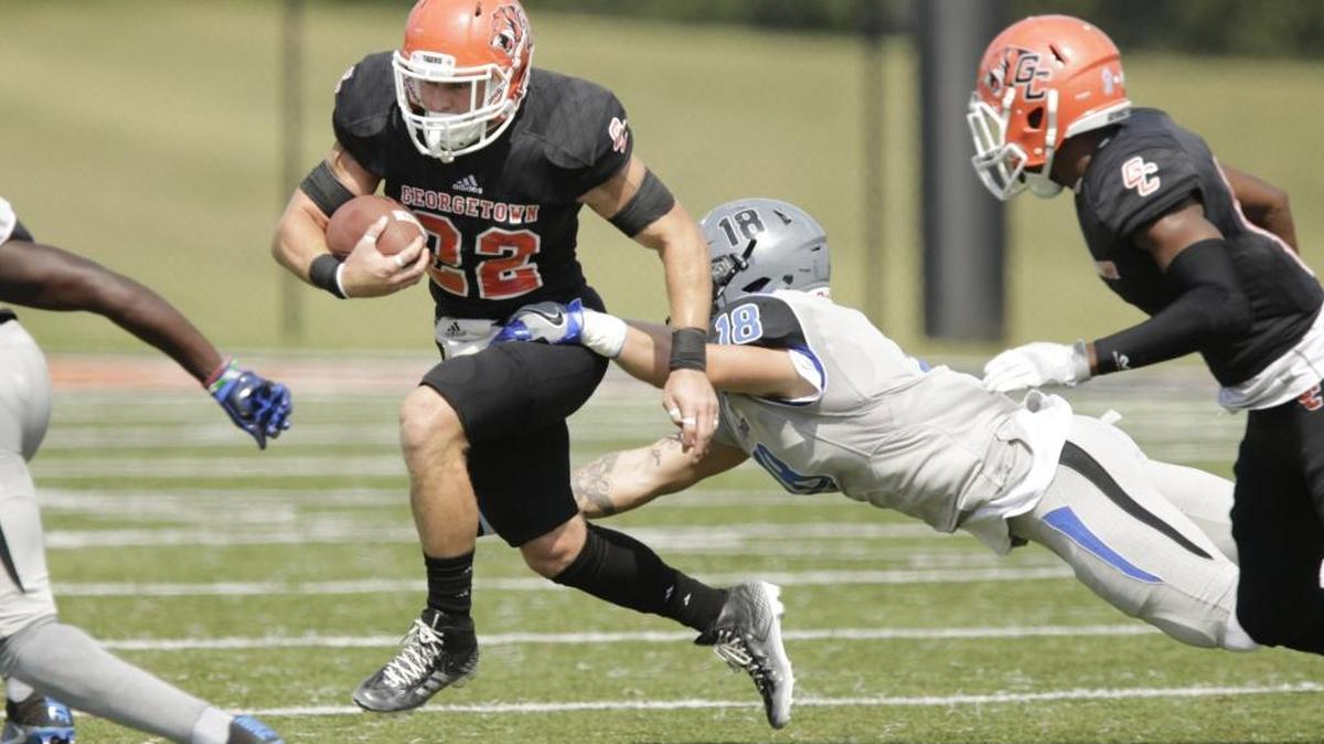 J.J. Jude rushed for 1,243 yards in two seasons at Georgetown College.