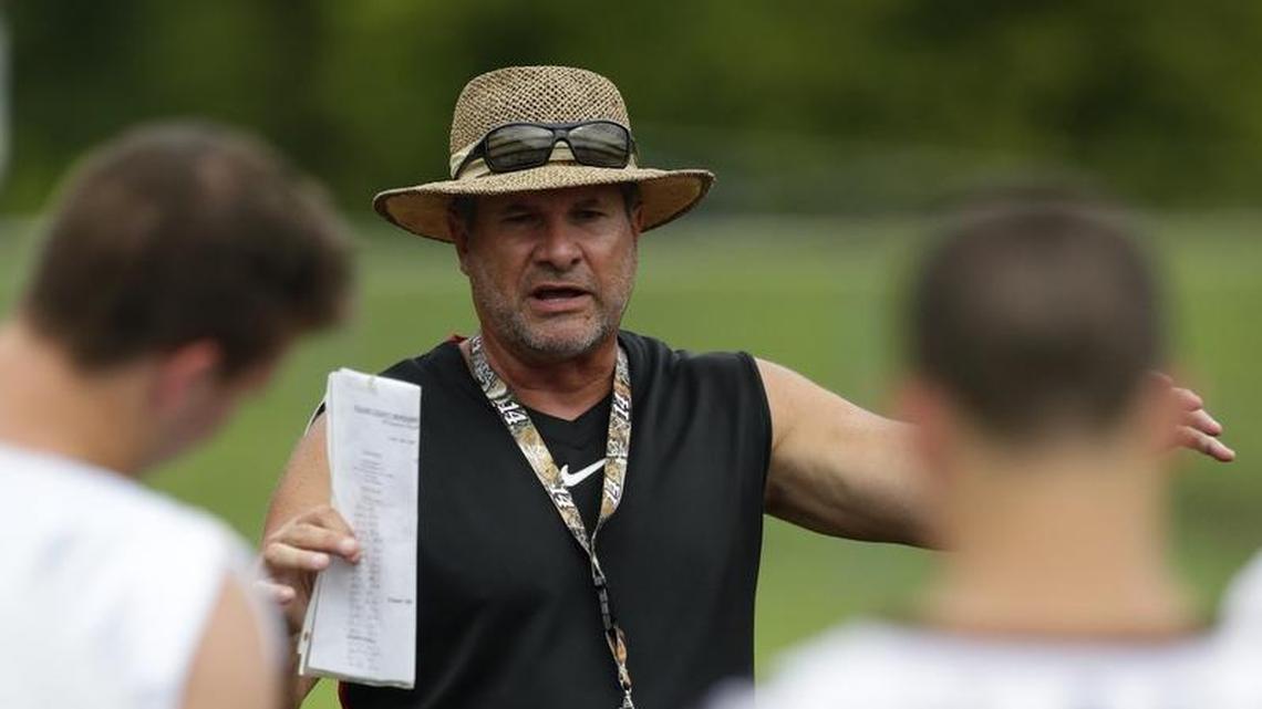 Pulaski County coach John Hines talked to his team after practice on Wednesday August 18, 2016 in Somerset, Ky.