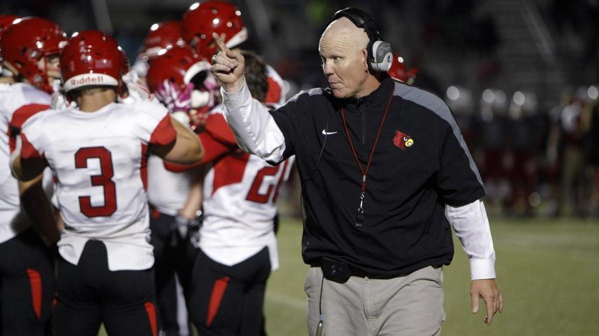 Scott Co. head coach Jim McKee waves his finger at the official while playing Lafayette in the Blanton Collier Kickoff Classic at Ishmael Stadium in Lexington, Ky., Friday, August 25, 2017.