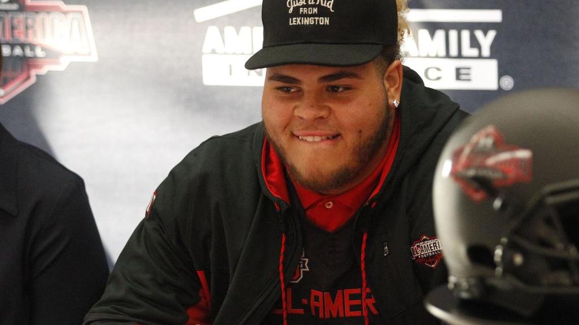 Jedrick Wills was presented his Under Armour All American Jwersey in Lafayette's cafeteria on Monday, November 7, 2016.