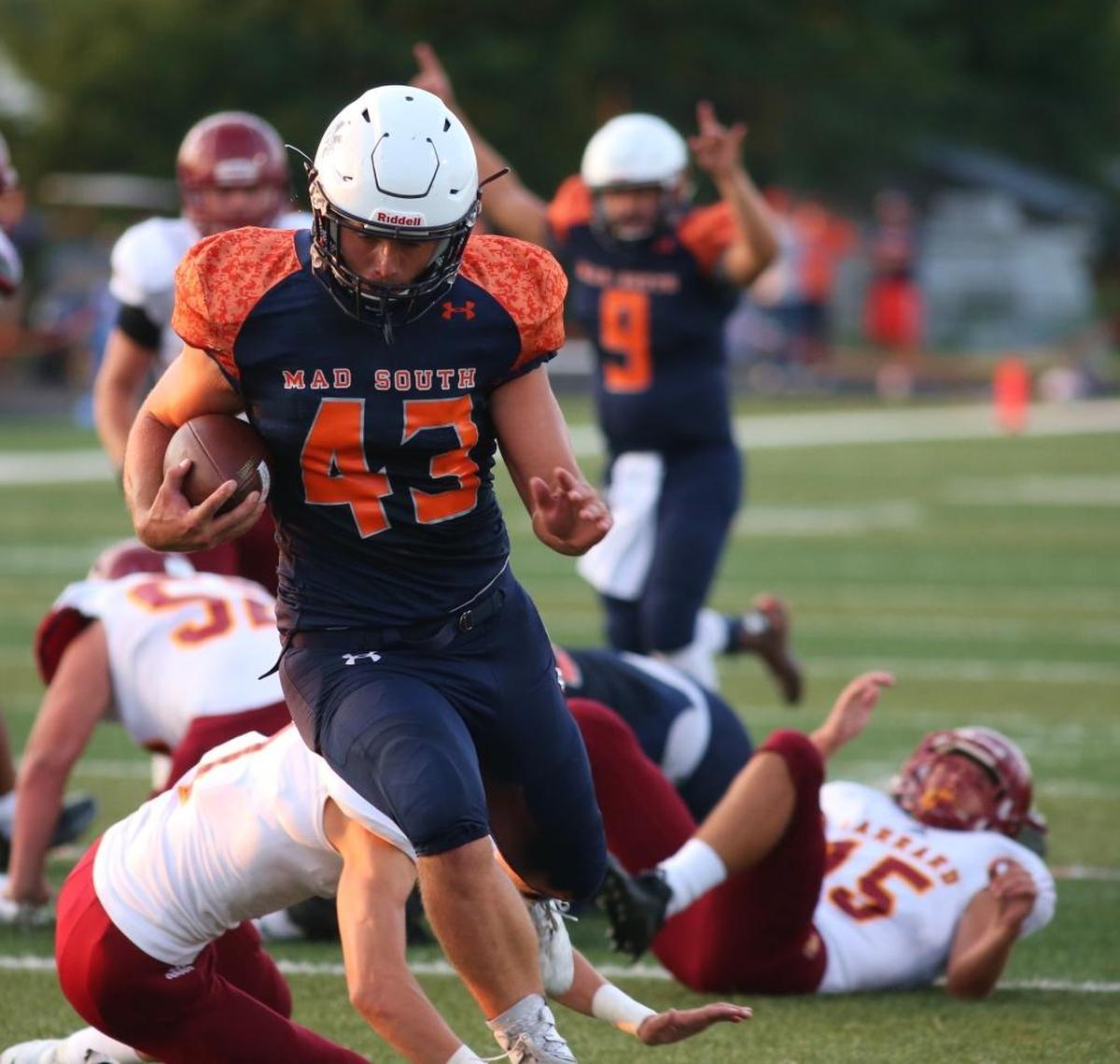 Carter Smith, left, has rushed for 1,352 yards and 19 touchdowns for Madison Southern, which is playing for a state football title for the first time on Saturday, Dec. 3, 2017.