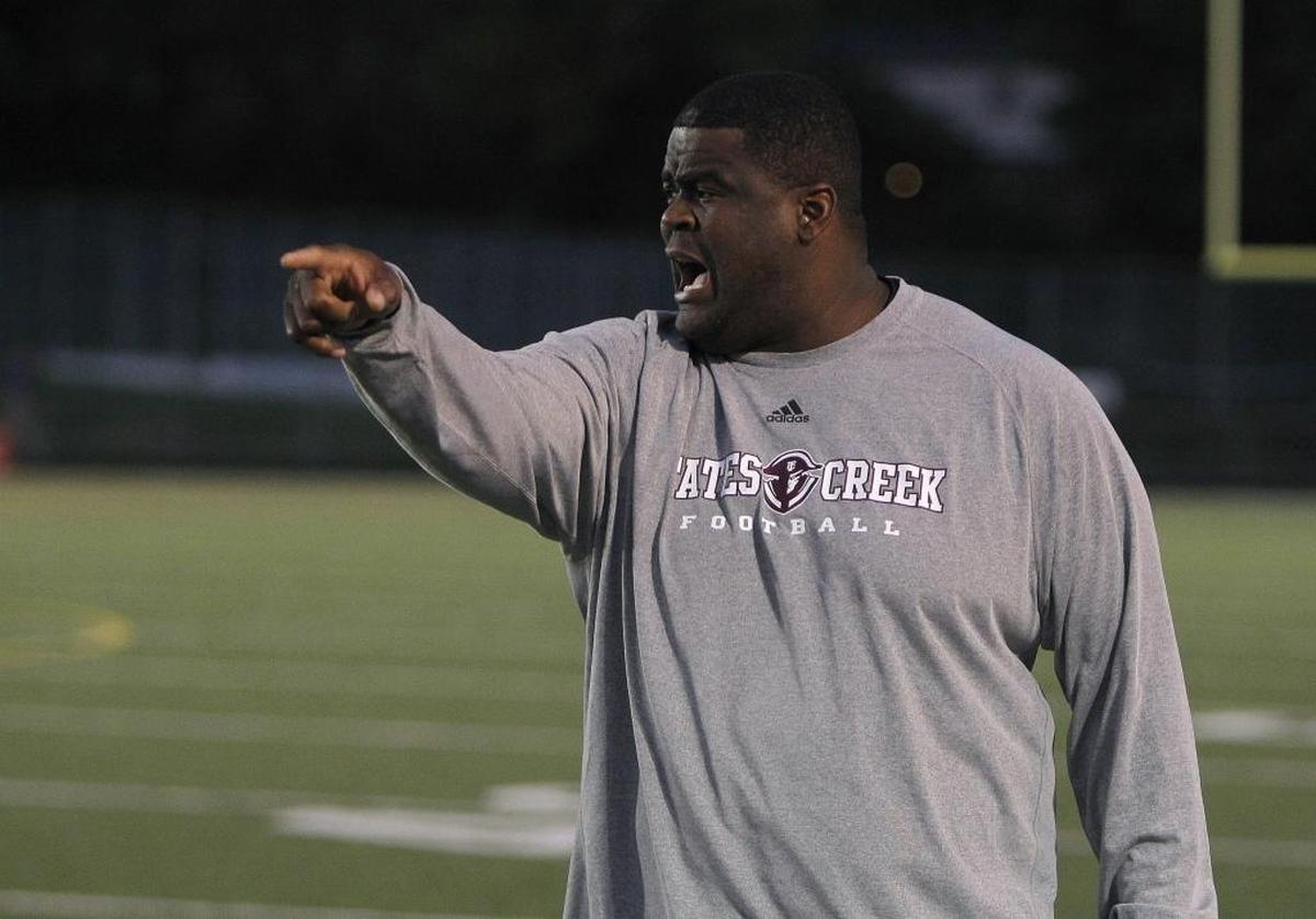 Tates Creek coach Antoine Sims Jr. against Bryan Station at Tates Creek in Lexington, Ky., Friday, September 15, 2017.