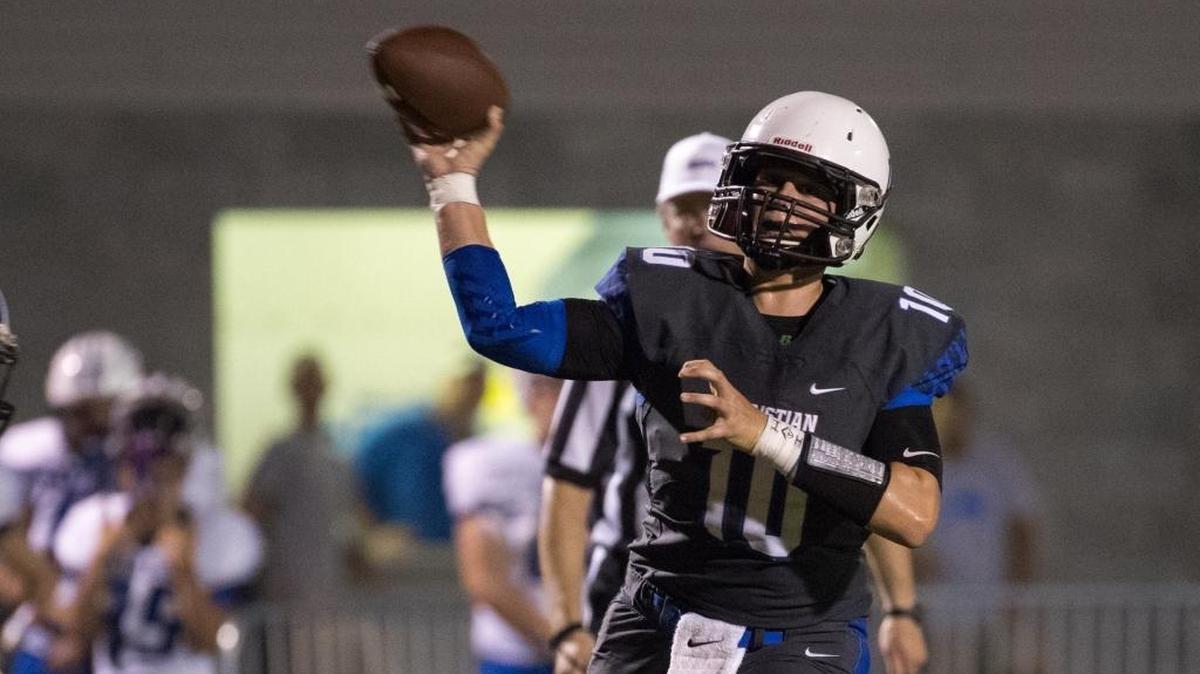 Lexington Christian's Brayden Miller (10) threw the ball as LCA hosted Estill County on Friday Sept. 9, 2016 in Lexington, Ky.