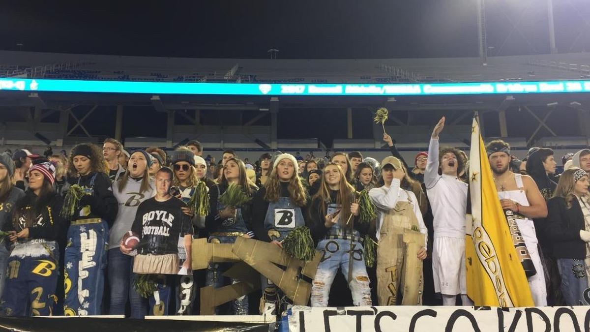 Boyle County students showed support for their team during the Class 3A Russell Athletic/KHSAA Commonwealth Gridiron Bowl championship game at Kroger Field in Lexington, Ky., on Friday, December 1, 2017.