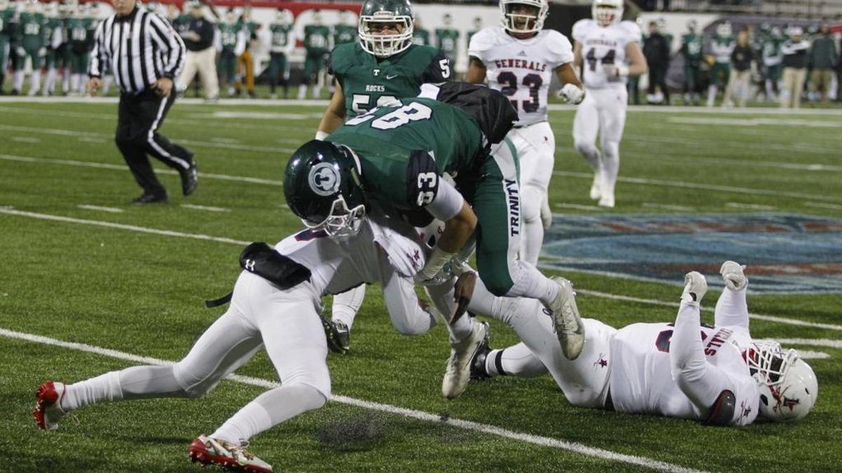 Demarco Fishback had a huge stop on Noah Ellison in the red zone. The Lafayette generals played the Trinity Shamrocks for the KHSAA Class 6A state Football Championship on Saturday, December 3, 2016.